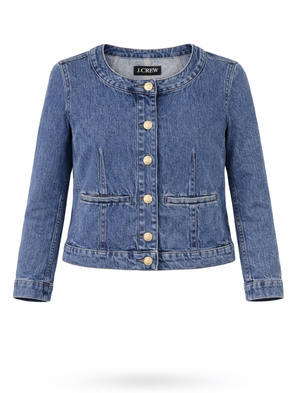J Crew denim crop jean jacket Womens Size 0 channel style gold buttons